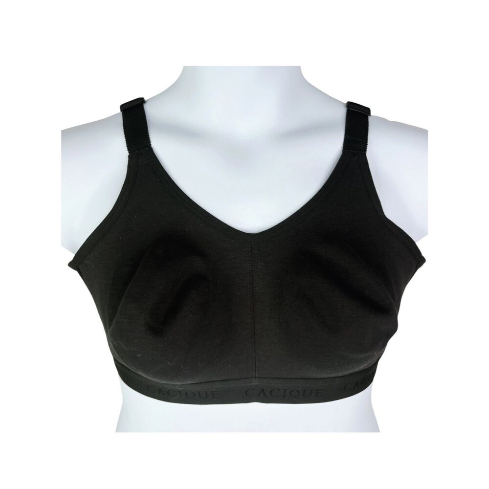 Cacique Scoop Neck Unlined No Wire Bra sz 40D * Black Wireless Cotton Bra